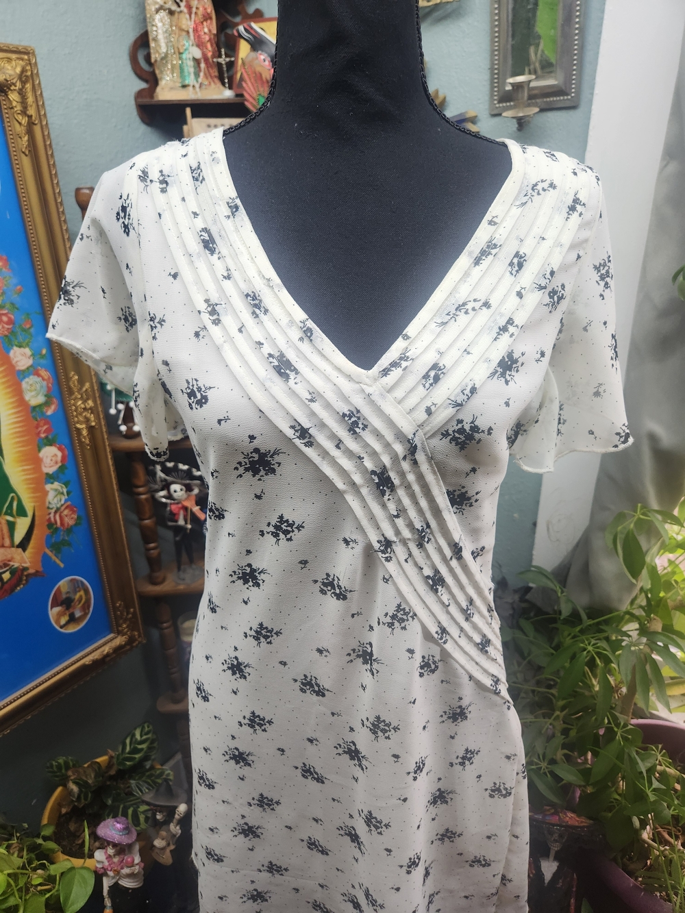 Urban Outfitters White Mini Dress with Navy Floral Print